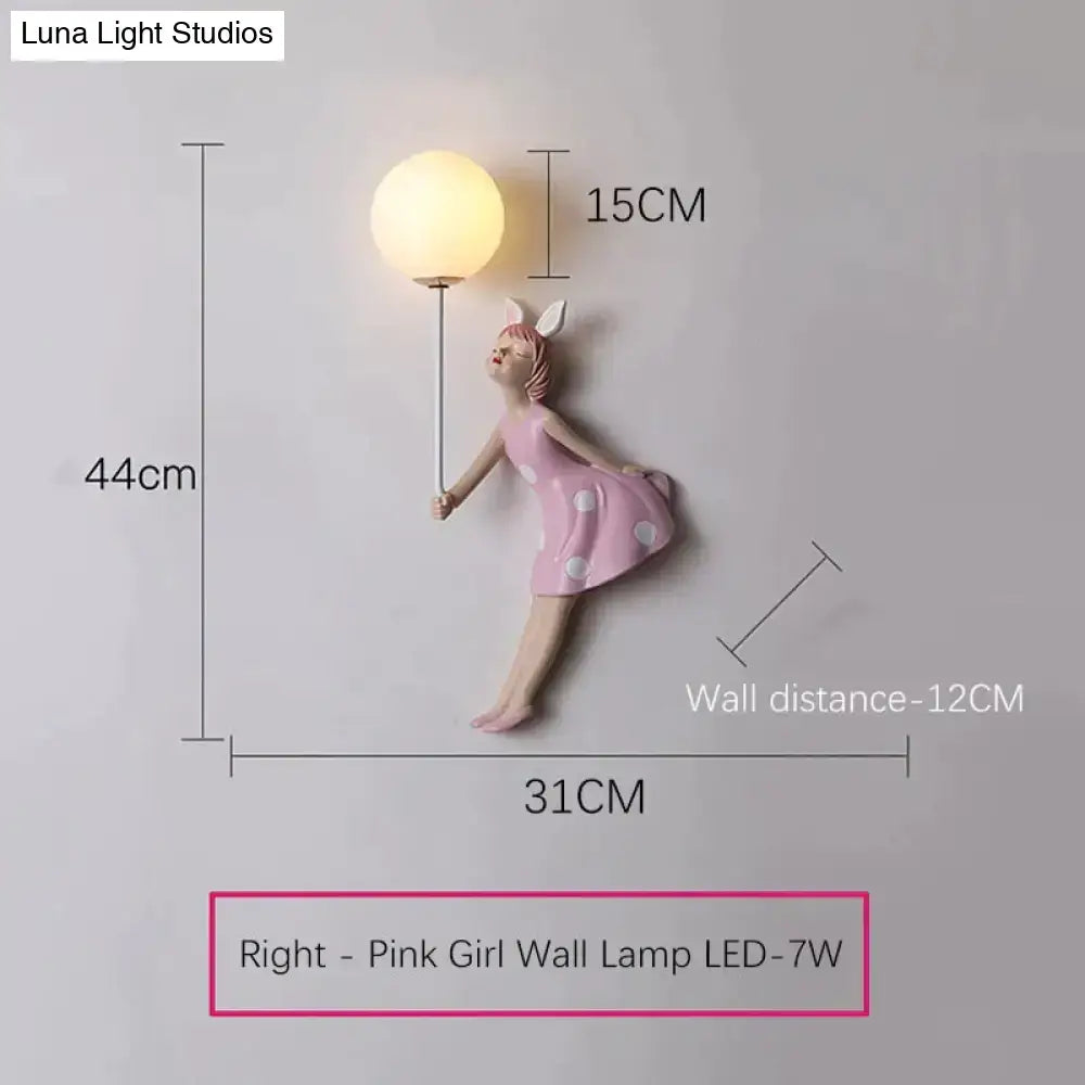 Whimsical pink polka dot fairy girl wall lamp for bedroom