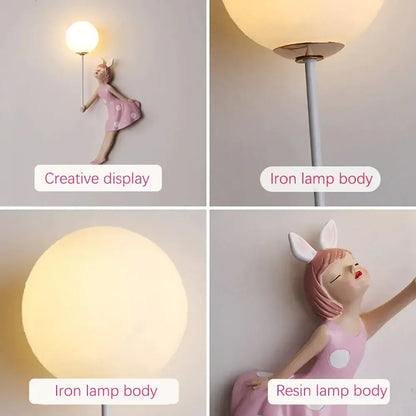 Whimsical pink polka dot fairy girl wall lamp for bedroom