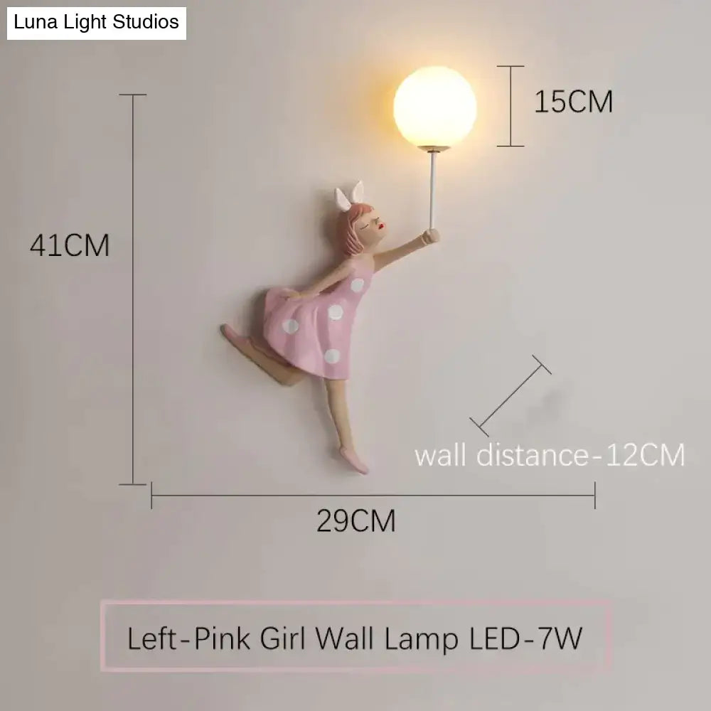 Whimsical pink polka dot fairy girl wall lamp for bedroom