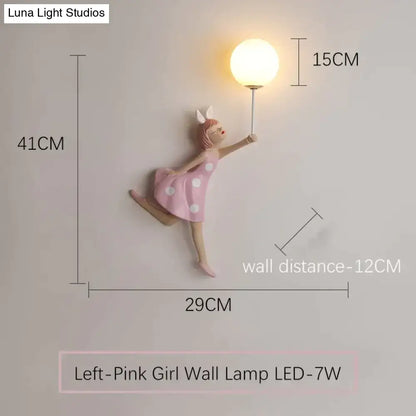 Whimsical pink polka dot fairy girl wall lamp for bedroom