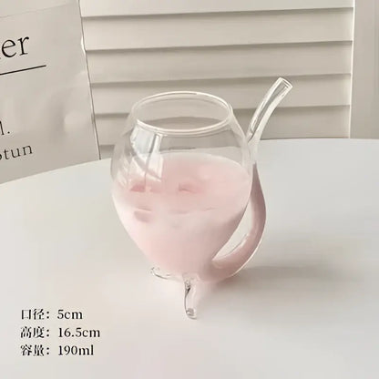 Whimsical pink vampire cocktail glass cup with straw dining room decor