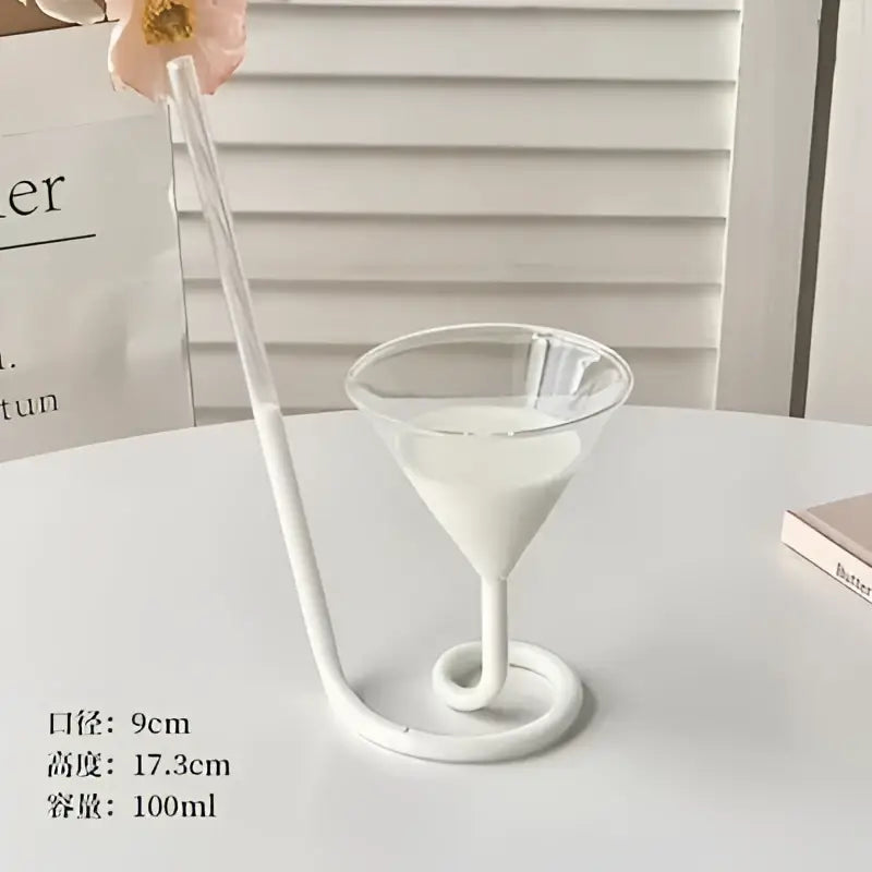 Whimsical pink vampire cocktail glass cup with straw dining room decor