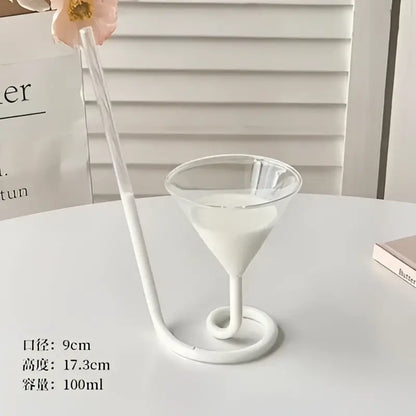 Whimsical pink vampire cocktail glass cup with straw dining room decor