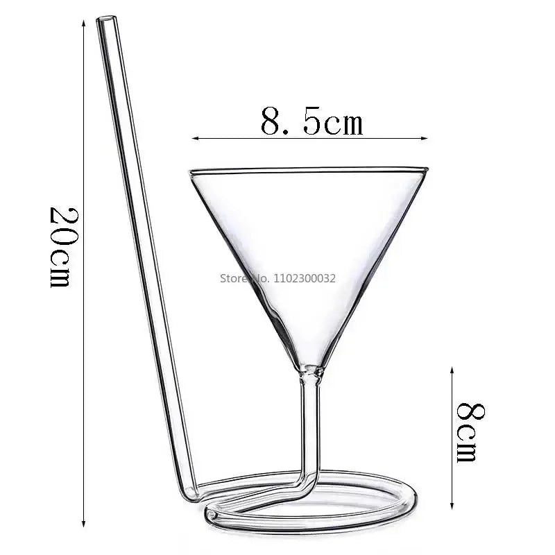 Whimsical pink vampire cocktail glass cup with straw dining room decor