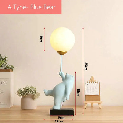 Whimsical polar bear moon table lamp bedroom gold accent light