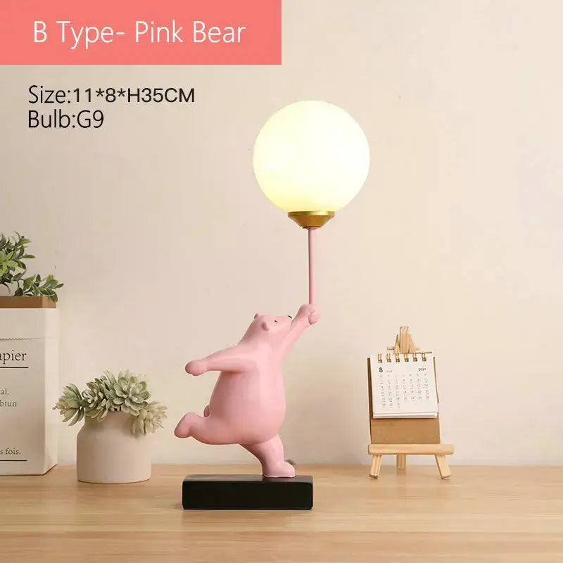 Whimsical polar bear moon table lamp bedroom gold accent light