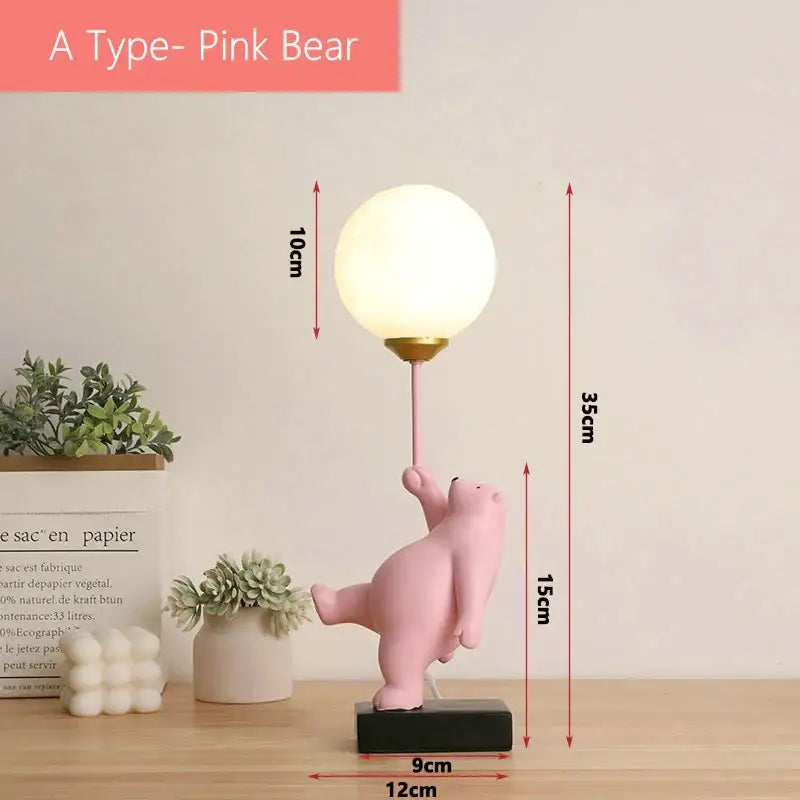 Whimsical polar bear moon table lamp bedroom gold accent light