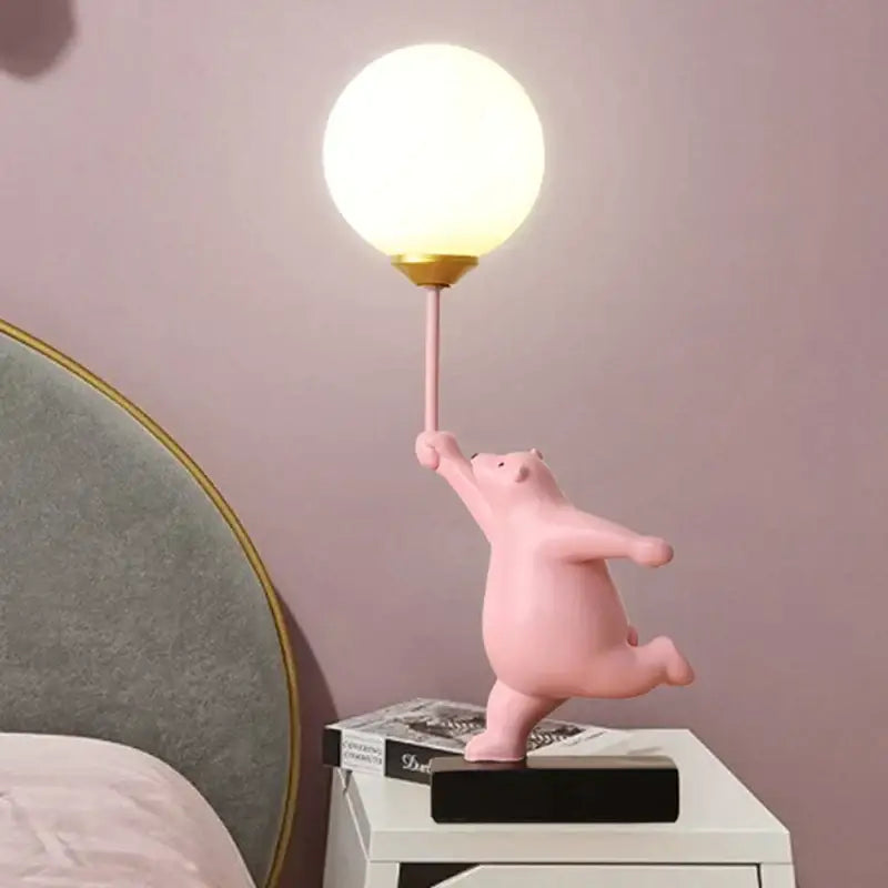 Whimsical polar bear moon table lamp bedroom gold accent light