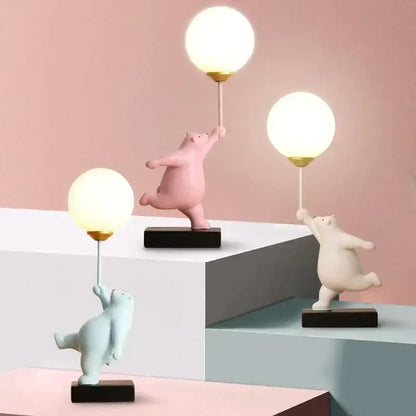 Whimsical polar bear moon table lamp bedroom gold accent light