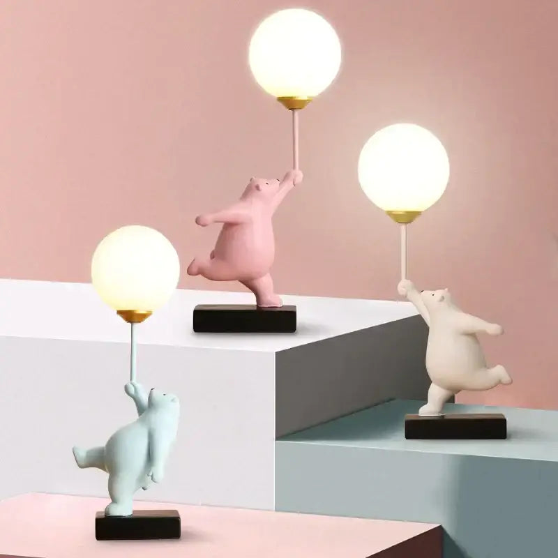 Whimsical polar bear moon table lamp bedroom gold accent light