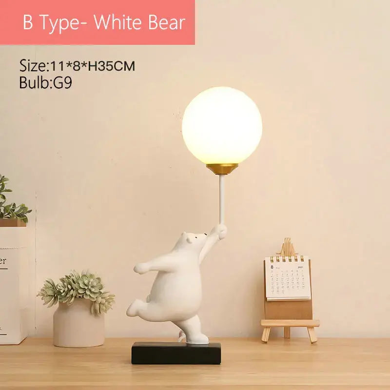 Whimsical polar bear moon table lamp bedroom gold accent light