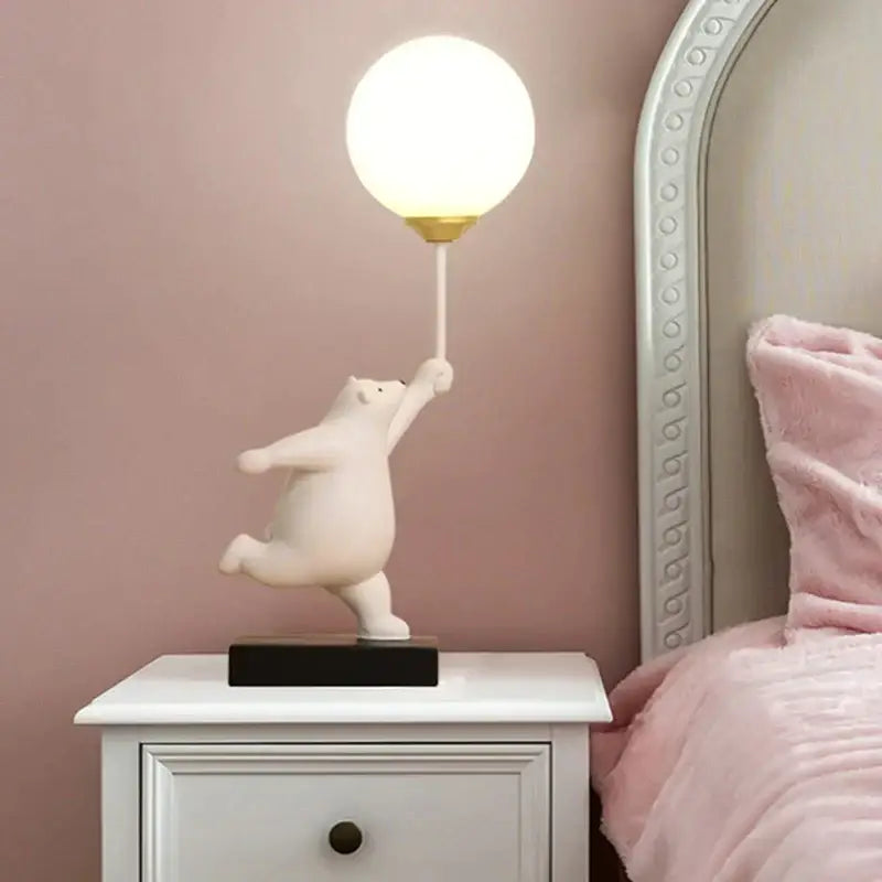 Whimsical polar bear moon table lamp bedroom gold accent light