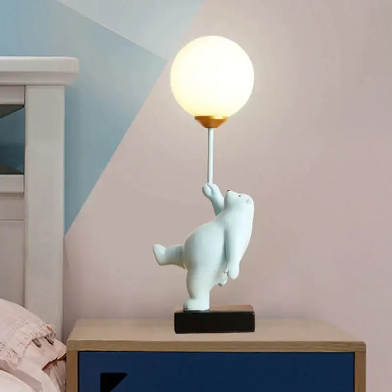 Whimsical polar bear moon table lamp bedroom gold accent light