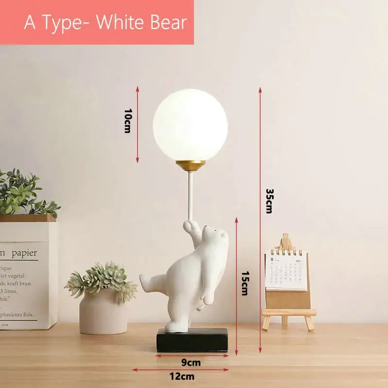 Whimsical polar bear moon table lamp bedroom gold accent light