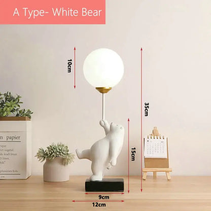 Whimsical polar bear moon table lamp bedroom gold accent light