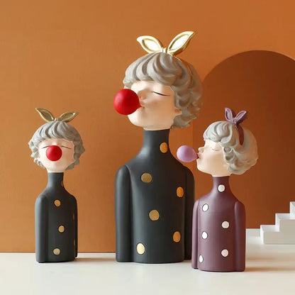 Whimsical polka dot bubble girl resin figurines living room decor