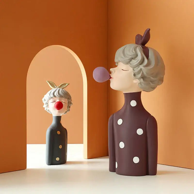 Whimsical polka dot bubble girl resin figurines living room decor