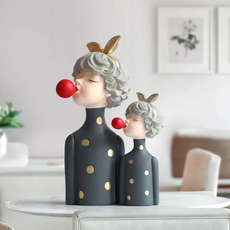 Whimsical polka dot bubble girl resin figurines living room decor
