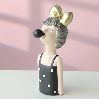 Whimsical polka dot bubble girl resin figurines living room decor