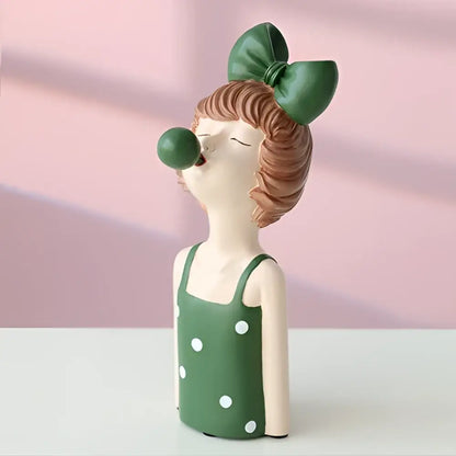 Whimsical polka dot bubble girl resin figurines living room decor