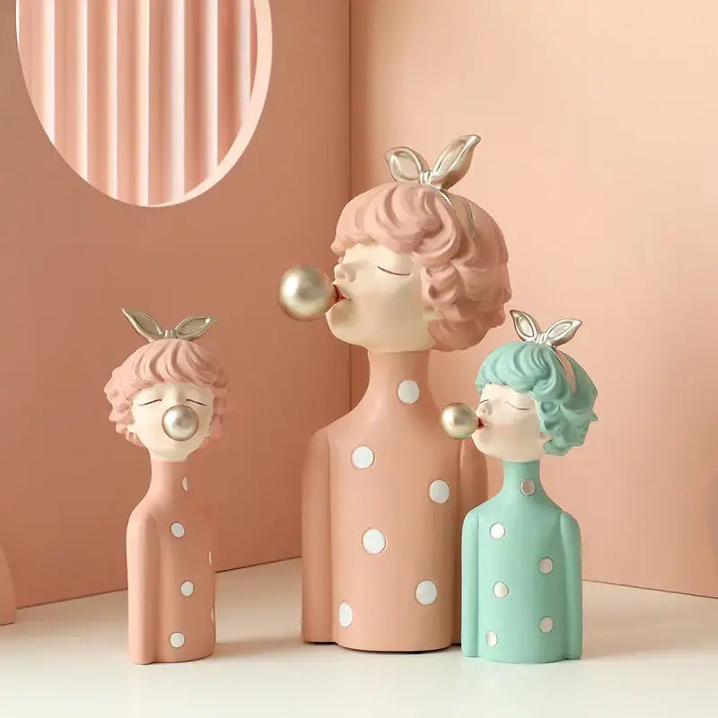Whimsical polka dot bubble girl resin figurines living room decor