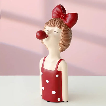 Whimsical polka dot bubble girl resin figurines living room decor