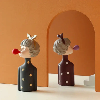 Whimsical polka dot bubble girl resin figurines living room decor