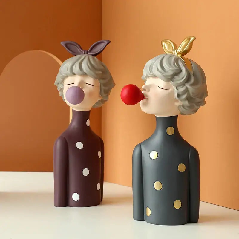 Whimsical polka dot bubble girl resin figurines living room decor