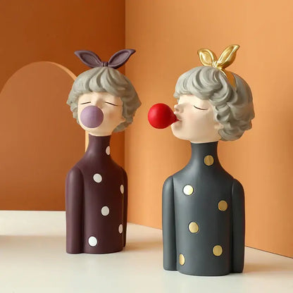 Whimsical polka dot bubble girl resin figurines living room decor