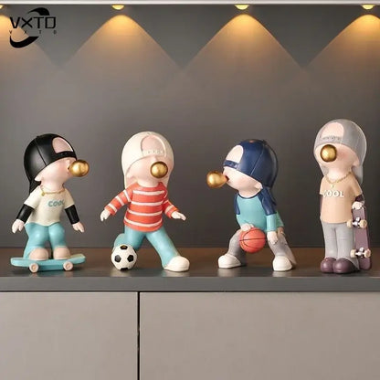 Whimsical resin boys sports statues set bedroom decor