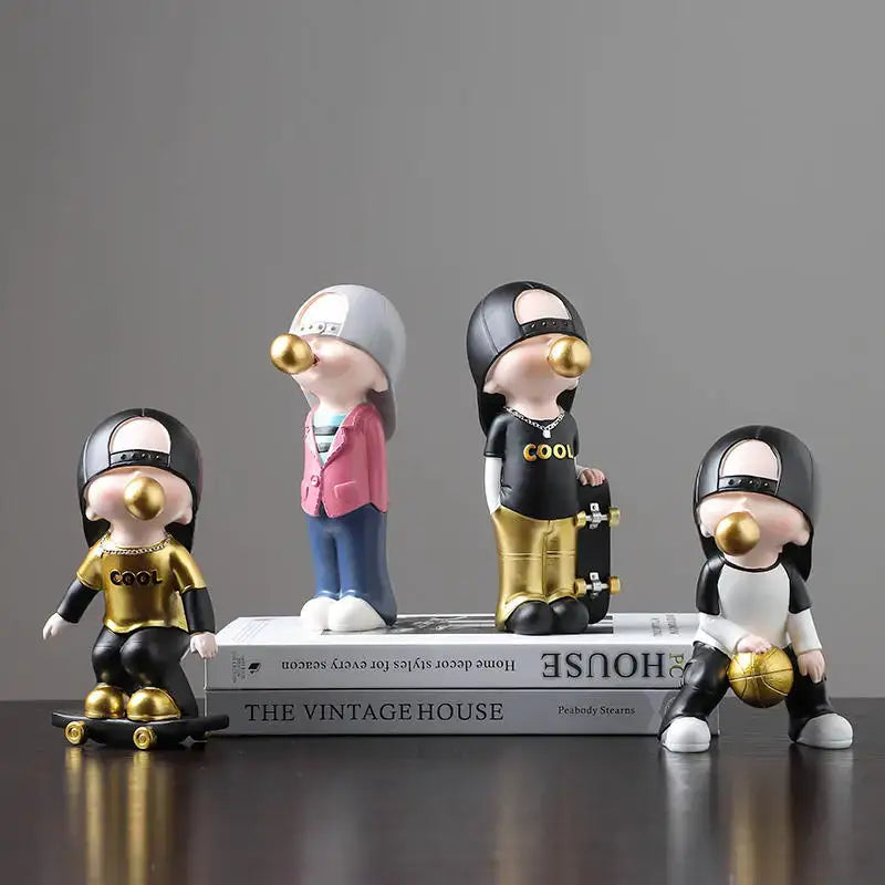 Whimsical resin boys sports statues set bedroom decor