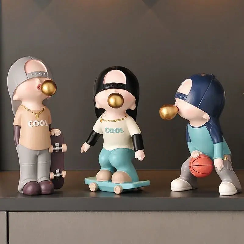 Whimsical resin boys sports statues set bedroom decor