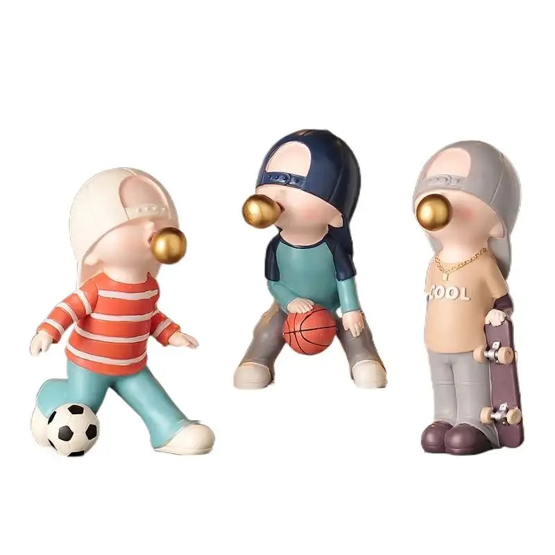Whimsical resin boys sports statues set bedroom decor
