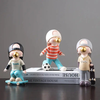 Whimsical resin boys sports statues set bedroom decor