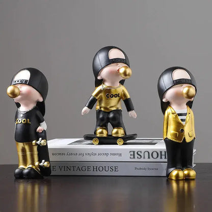 Whimsical resin boys sports statues set bedroom decor