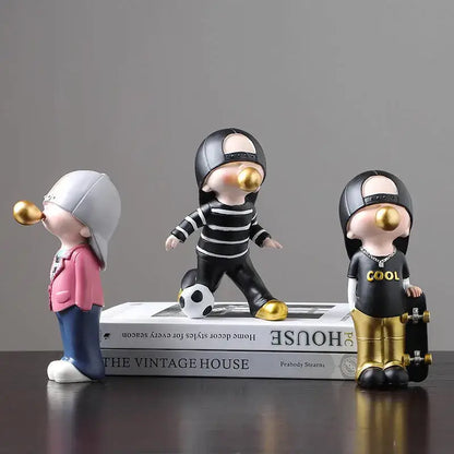 Whimsical resin boys sports statues set bedroom decor