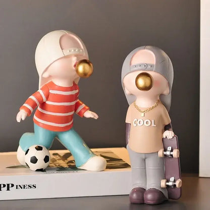 Whimsical resin boys sports statues set bedroom decor