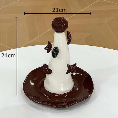 Whimsical white and brown ceramic jewelry display stand bedroom decor