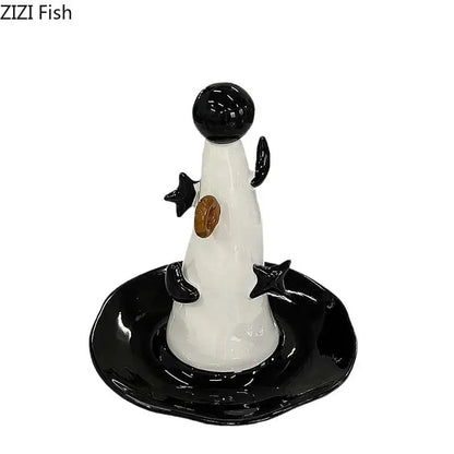 Whimsical white and brown ceramic jewelry display stand bedroom decor