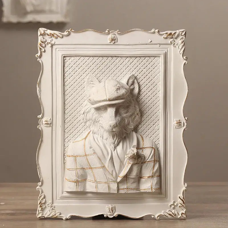 Whimsical white and gold cat portrait wall decoration frame bedroom