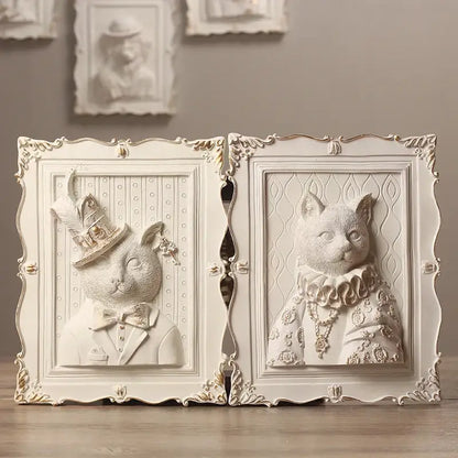 Whimsical white and gold cat portrait wall decoration frame bedroom