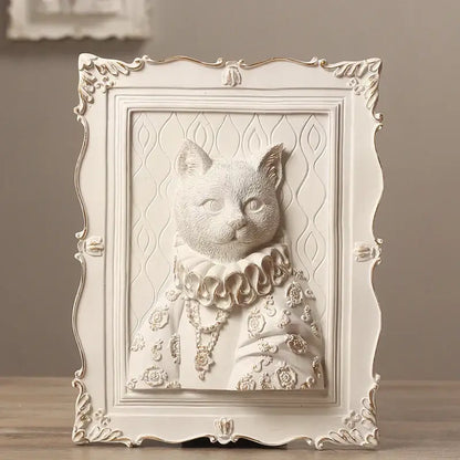 Whimsical white and gold cat portrait wall decoration frame bedroom