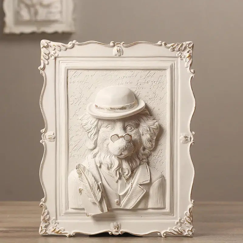 Whimsical white and gold cat portrait wall decoration frame bedroom