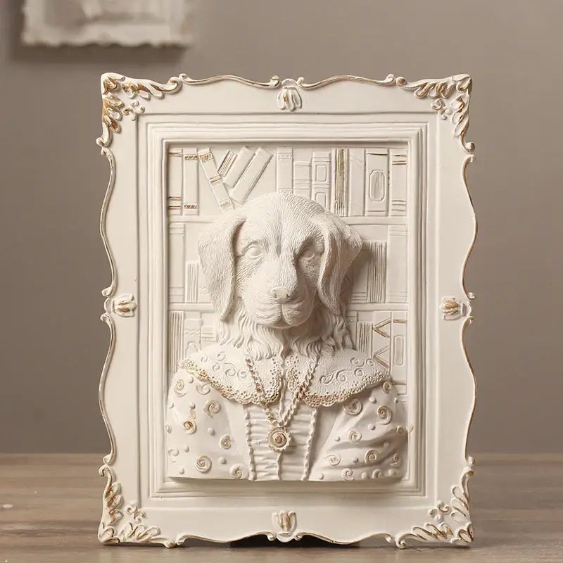 Whimsical white and gold cat portrait wall decoration frame bedroom