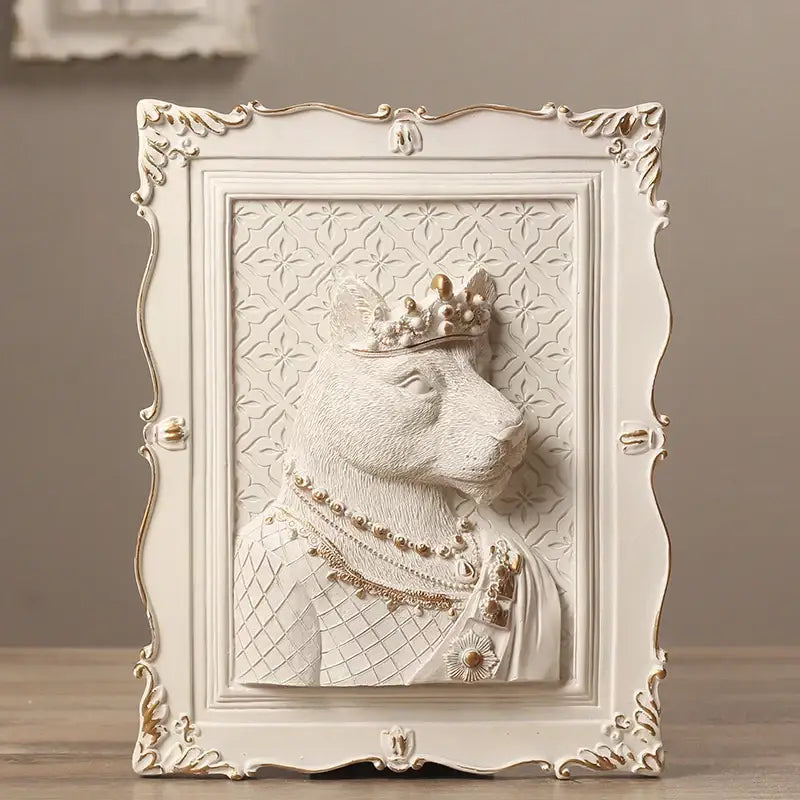 Whimsical white and gold cat portrait wall decoration frame bedroom