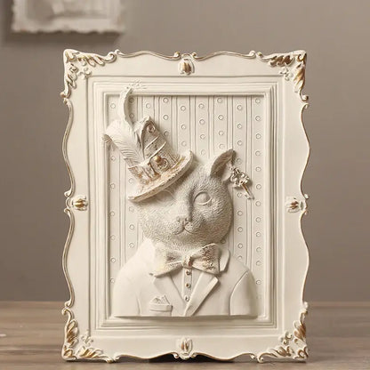 Whimsical white and gold cat portrait wall decoration frame bedroom