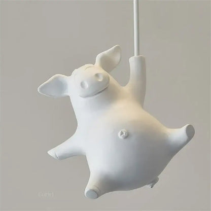 Whimsical white balloon flying pig resin led ceiling light bedroom