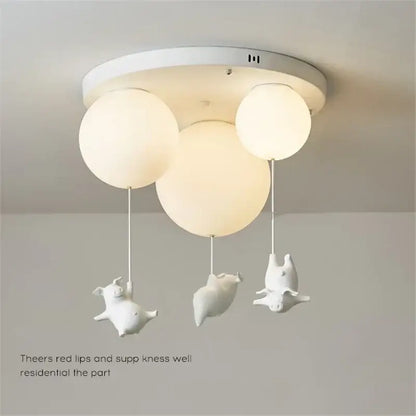 Whimsical white balloon flying pig resin led ceiling light bedroom