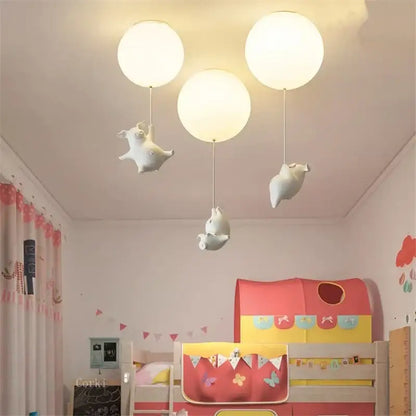 Whimsical white balloon flying pig resin led ceiling light bedroom