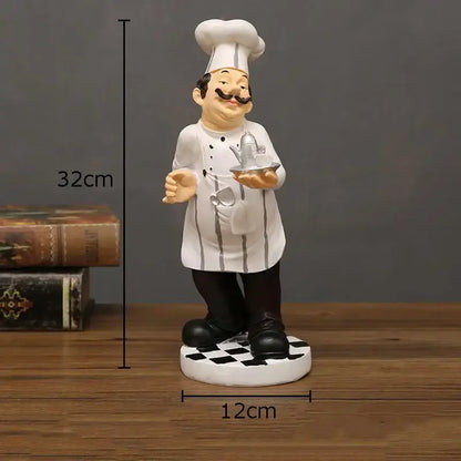 Whimsical white bearded chef resin figure set kitchen decor